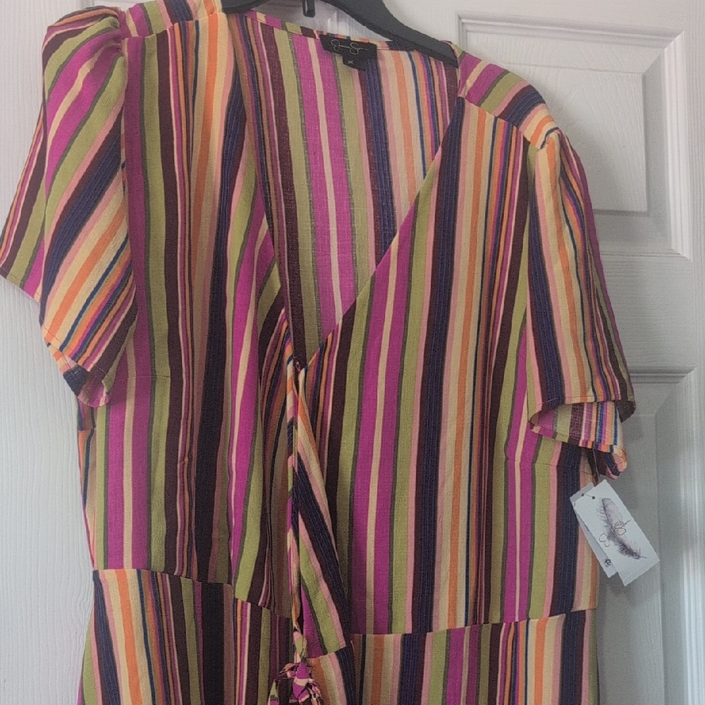 Jessica Simpson Rainbow Stripe Midi Dress in Pink, Orange, Green, Blue
